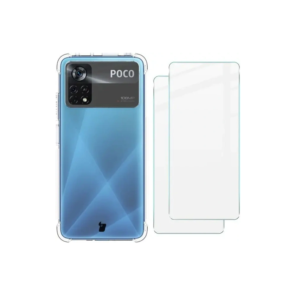 Etui + 2x szkło na ekran Bizon Case Clear Pack Xiaomi Poco X4 Pro 5G przezroczyste