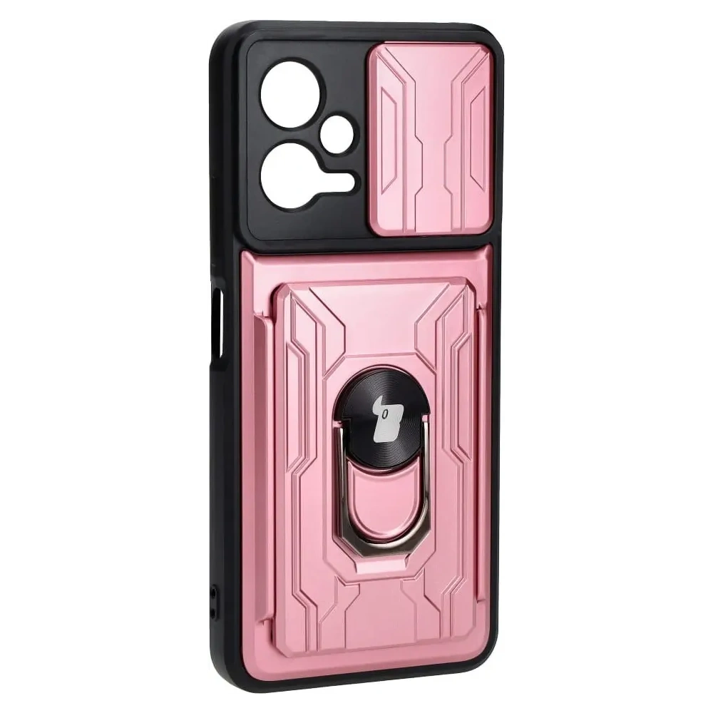 Etui Bizon Case Camshield Card Slot Ring do Xiaomi POCO X5 jasnoróżowe