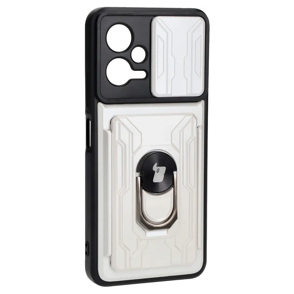 Etui Bizon Case Camshield Card Slot Ring do Xiaomi POCO X5 białe