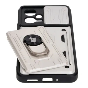 Etui Bizon Case Camshield Card Slot Ring do Xiaomi POCO X5 białe Etui Bizon Case Camshield Card Slot Ring do Xiaomi POCO X5 białe