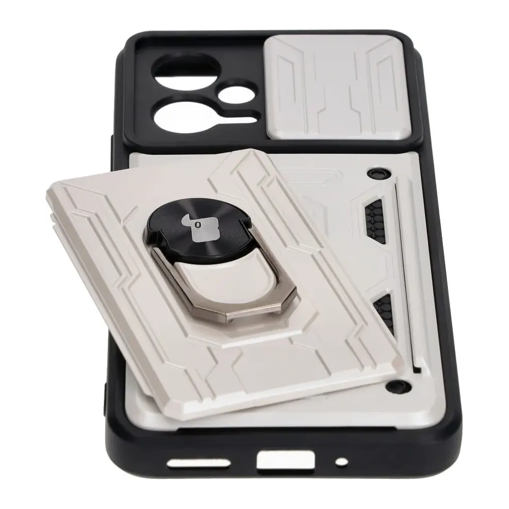 Etui Bizon Case Camshield Card Slot Ring do Xiaomi POCO X5 białe