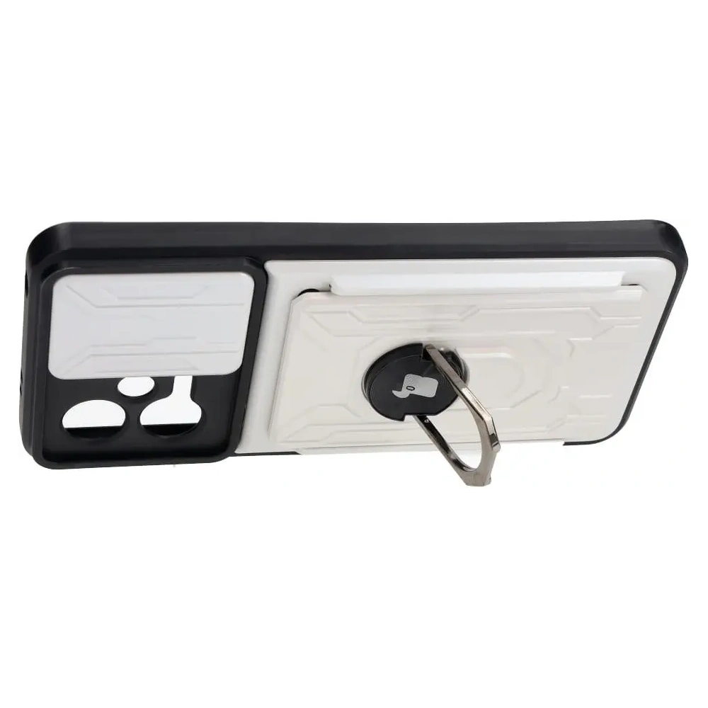Etui Bizon Case Camshield Card Slot Ring do Xiaomi POCO X5 białe