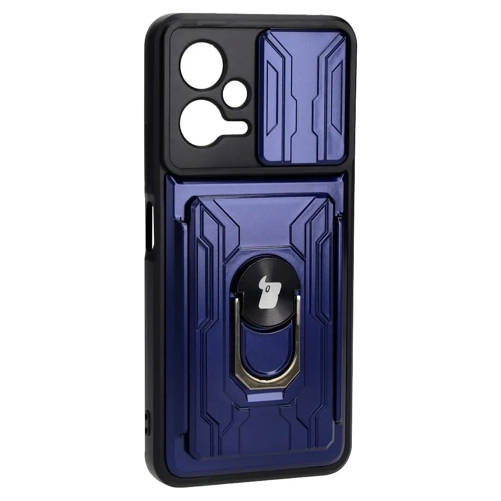 Etui Bizon Case Camshield Card Slot Ring do Xiaomi POCO X5 granatowe
