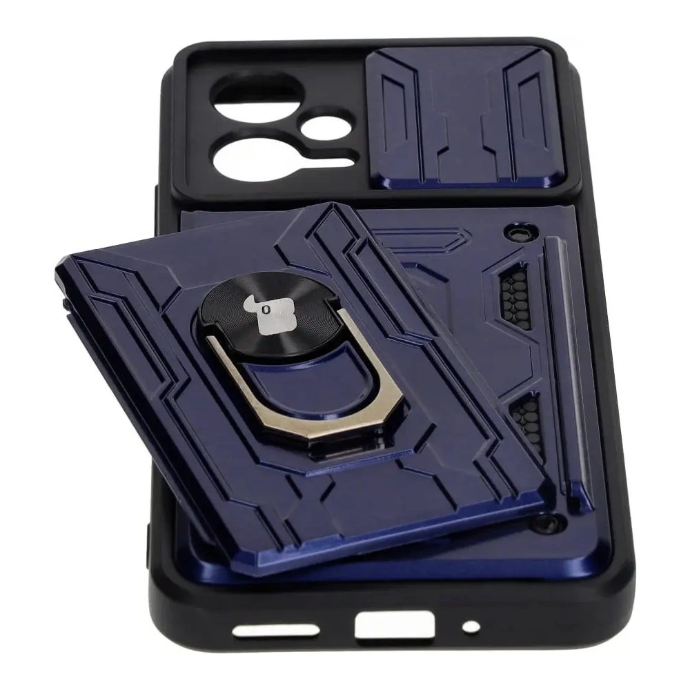 Etui Bizon Case Camshield Card Slot Ring do Xiaomi POCO X5 granatowe