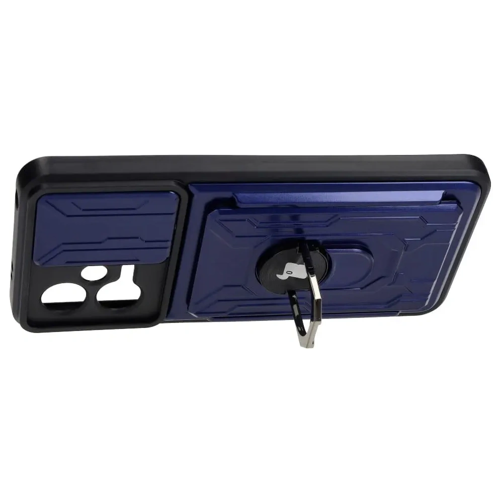 Etui Bizon Case Camshield Card Slot Ring do Xiaomi POCO X5 granatowe