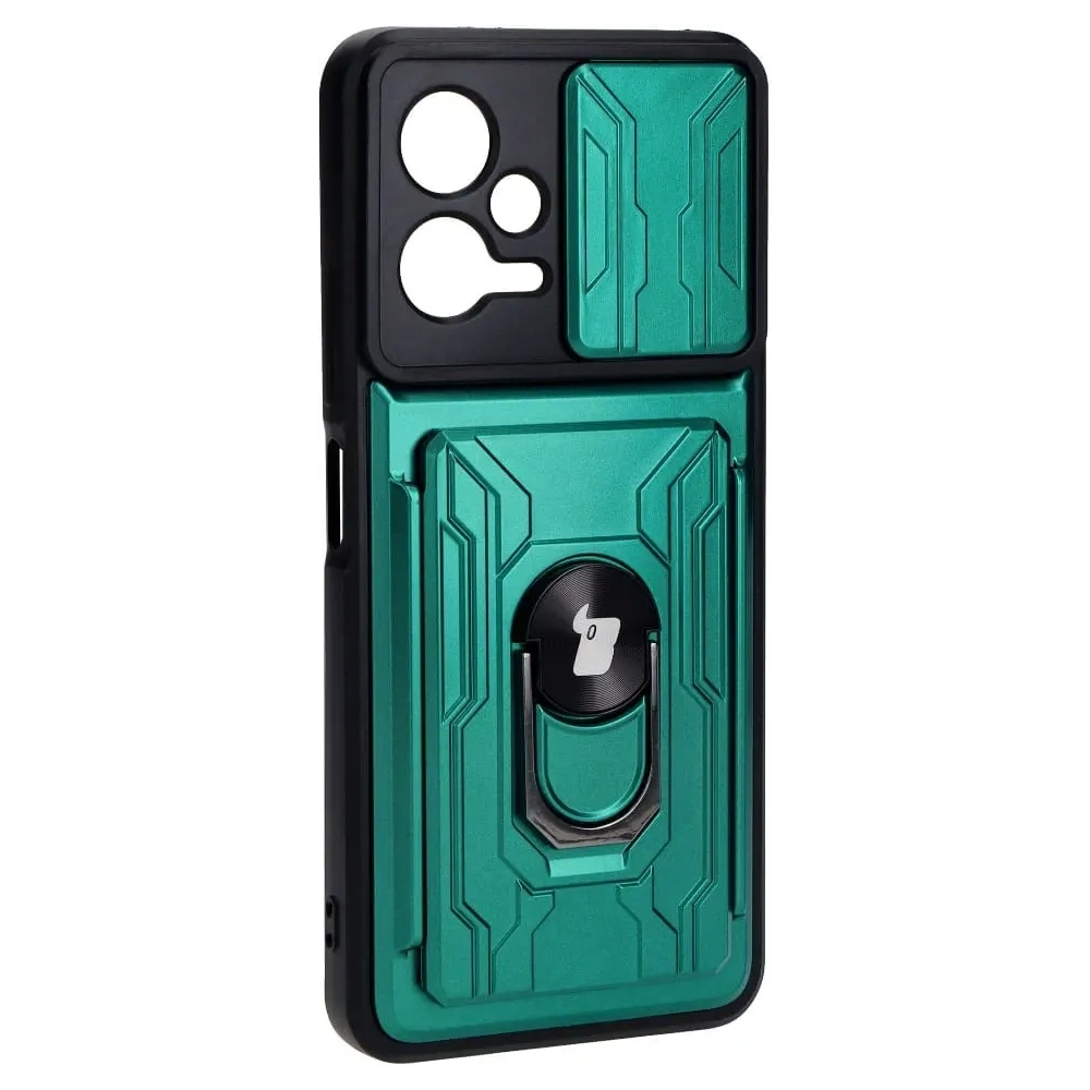 Etui Bizon Case Camshield Card Slot Ring do Xiaomi POCO X5 zielone