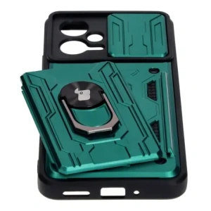 Etui Bizon Case Camshield Card Slot Ring do Xiaomi POCO X5 zielone Etui Bizon Case Camshield Card Slot Ring do Xiaomi POCO X5 zielone