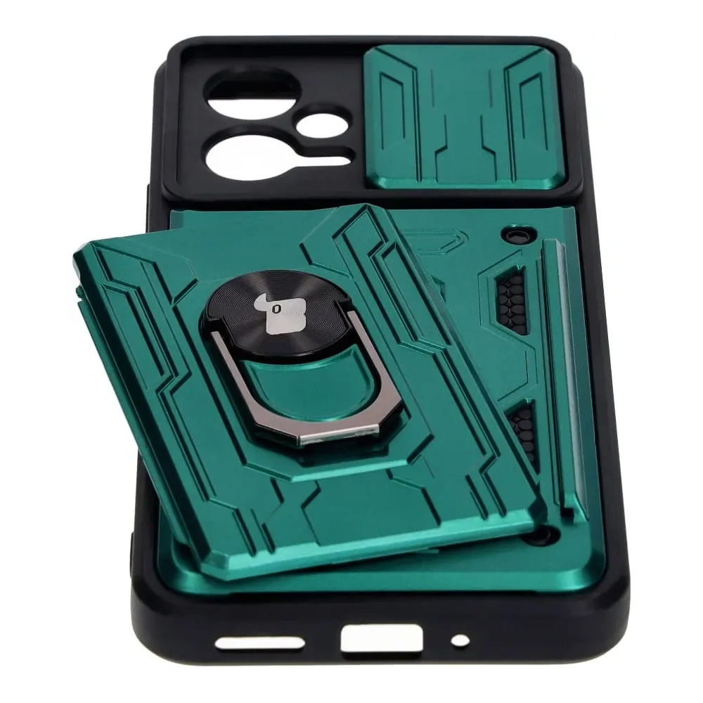 Etui Bizon Case Camshield Card Slot Ring do Xiaomi POCO X5 zielone