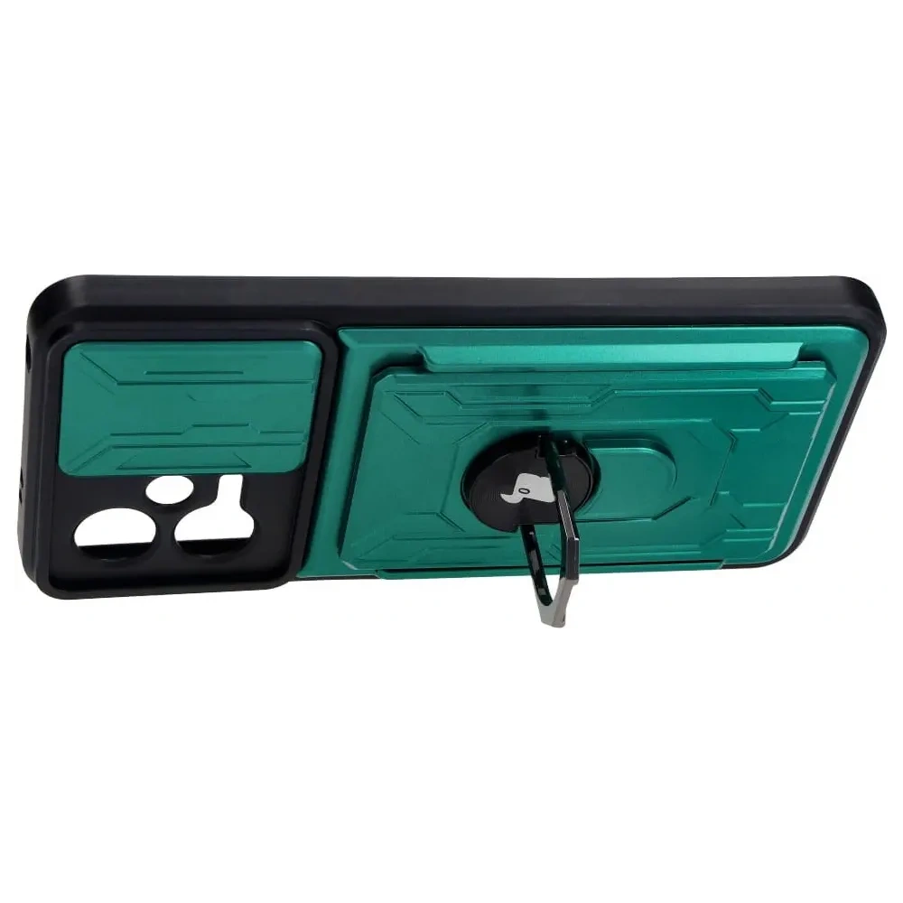 Etui Bizon Case Camshield Card Slot Ring do Xiaomi POCO X5 zielone