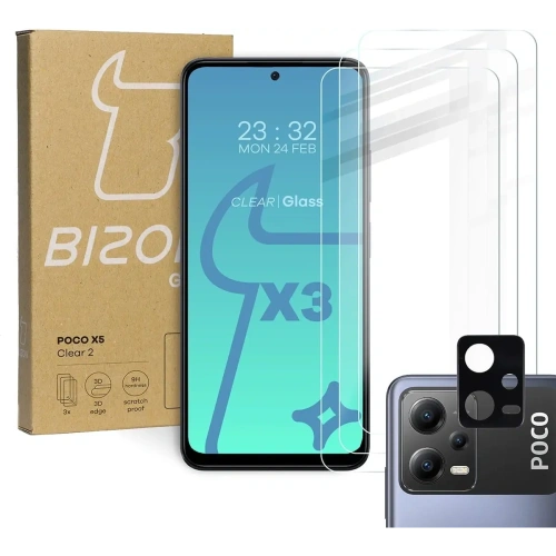 Kup 3x Szkło na ekran + szkło na aparat BIZON Clear 2 do Poco X5 - BIZ2169 - {ean13} - Sklep Home Screen