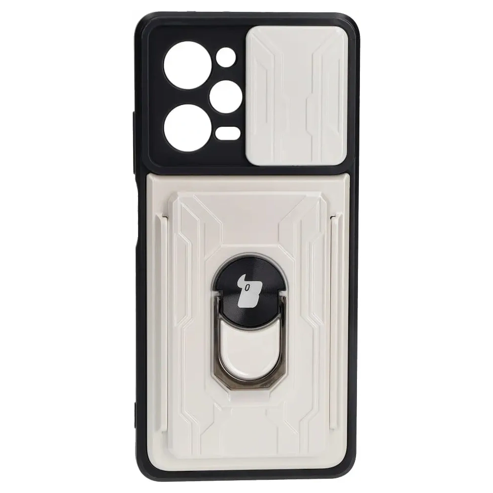 Etui Bizon Case Camshield Card Slot Ring do Xiaomi POCO X5 Pro białe