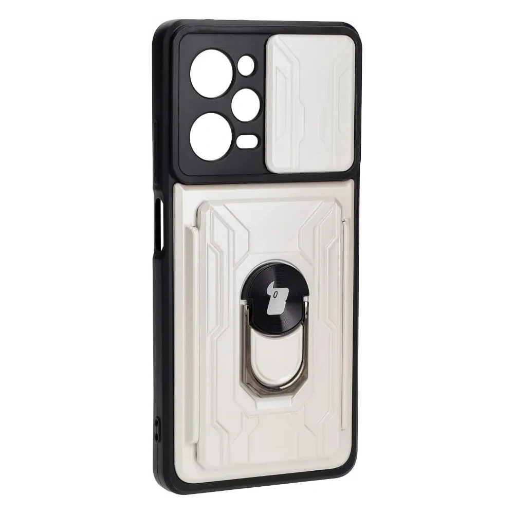 Etui Bizon Case Camshield Card Slot Ring do Xiaomi POCO X5 Pro białe