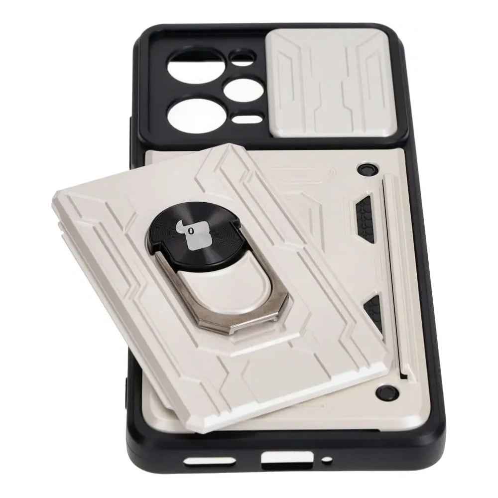 Etui Bizon Case Camshield Card Slot Ring do Xiaomi POCO X5 Pro białe