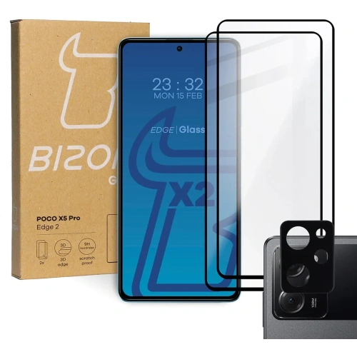 Buy 2x Screen glass + camera glass BIZON Edge 2 for Poco X5 Pro - BIZ2175 - {ean13} - Home Screen Store Europe