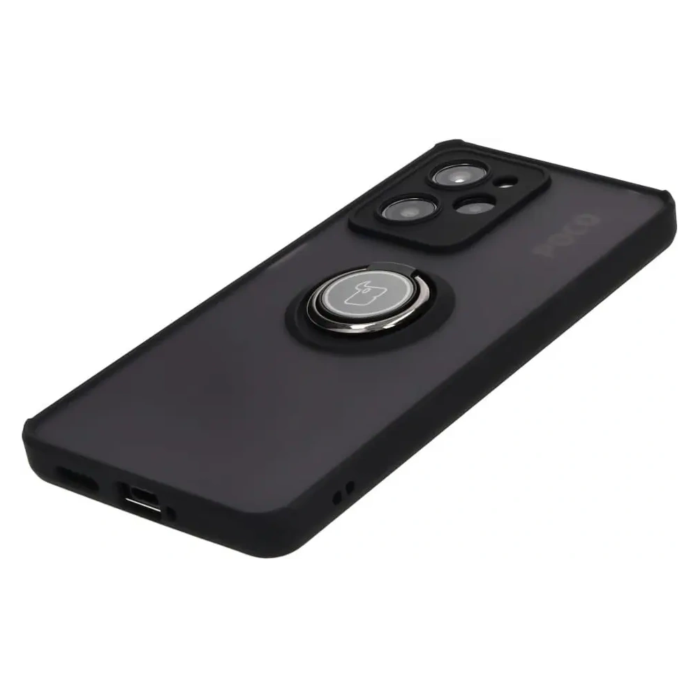 Etui z uchwytem na palec Bizon Case Hybrid Ring do Xiaomi Poco X5 Pro przydymione z czarną ramką