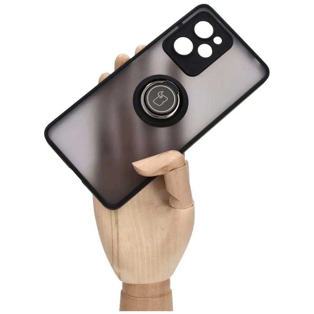 Etui z uchwytem na palec Bizon Case Hybrid Ring do Xiaomi Poco X5 Pro przydymione z czarną ramką