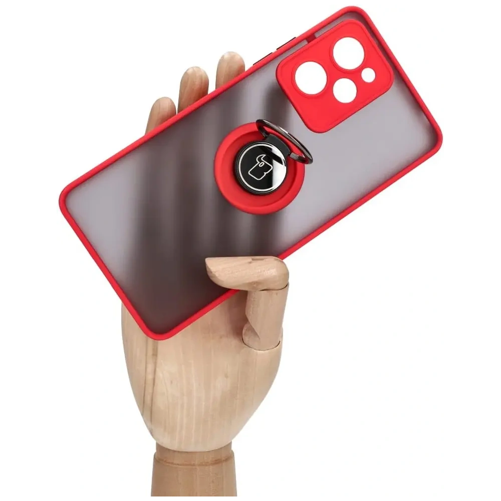 Etui z uchwytem na palec Bizon Case Hybrid Ring do Xiaomi Poco X5 Pro przydymione z jasnoniebieską ramką