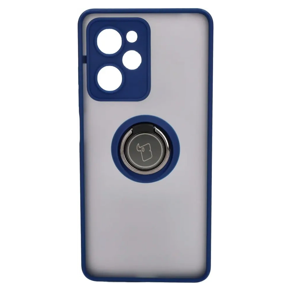Etui z uchwytem na palec Bizon Case Hybrid Ring do Xiaomi Poco X5 Pro przydymione z granatową ramką