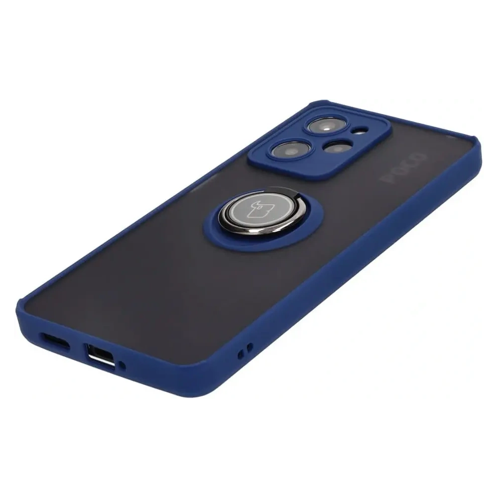 Etui z uchwytem na palec Bizon Case Hybrid Ring do Xiaomi Poco X5 Pro przydymione z granatową ramką