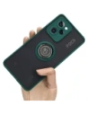 Bizon Case Hybrid Ring Xiaomi Poco X5 Pro rauchig mit einem dunkelgrünen Rahmen