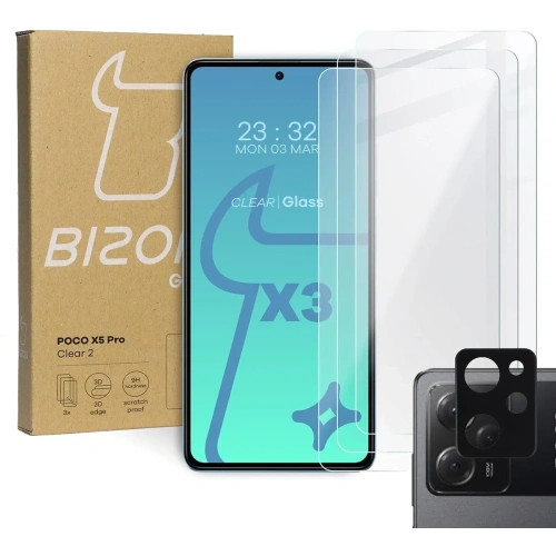 Kup 3x Sticlă pentru ecran + sticlă pentru cameră BIZON Clear 2 pentru Poco X5 Pro - BIZ2181 - {ean13} - Sklep Home Screen