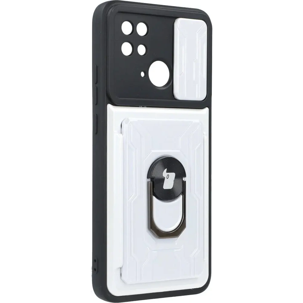 Etui Bizon Case Camshield Card Slot Ring do Xiaomi Redmi 10C białe