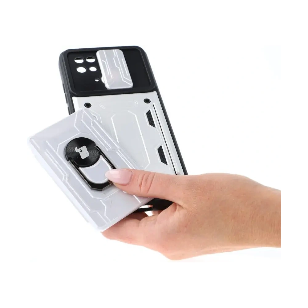 Etui Bizon Case Camshield Card Slot Ring do Xiaomi Redmi 10C białe
