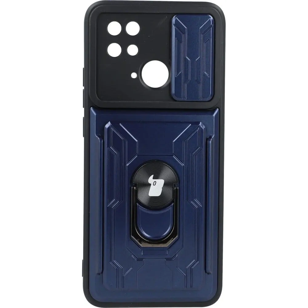 Etui Bizon Case Camshield Card Slot Ring do Xiaomi Redmi 10C granatowe