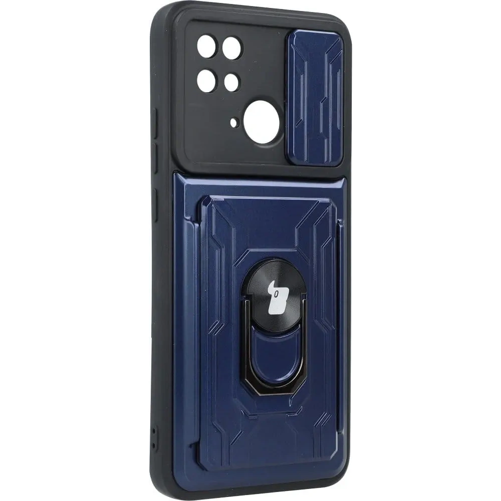 Etui Bizon Case Camshield Card Slot Ring do Xiaomi Redmi 10C granatowe