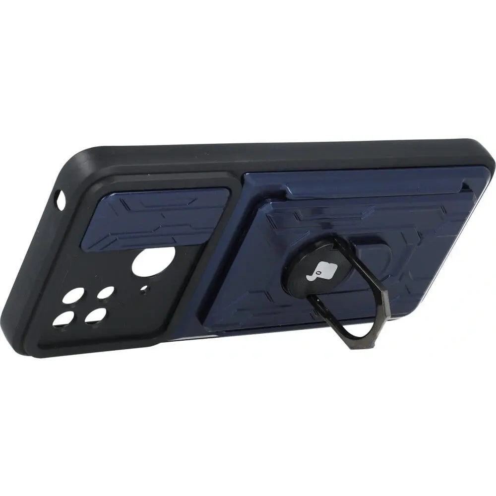 Etui Bizon Case Camshield Card Slot Ring do Xiaomi Redmi 10C granatowe