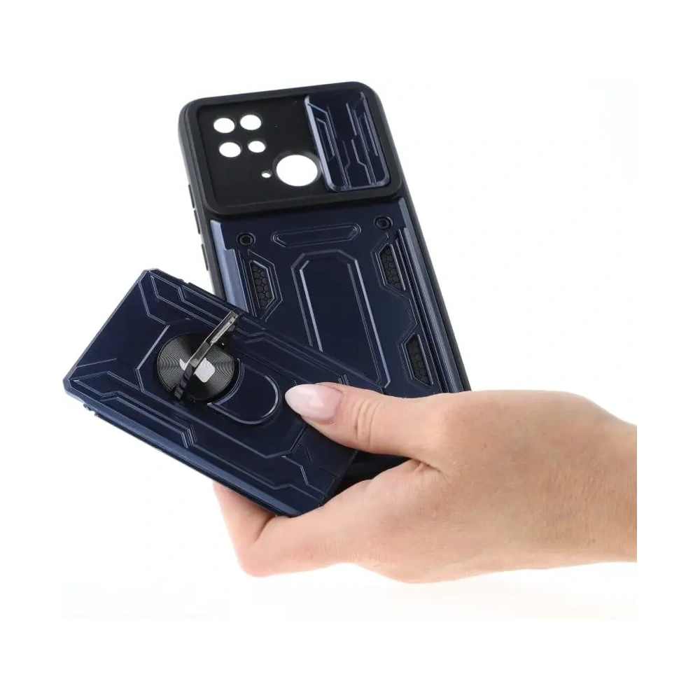 Etui Bizon Case Camshield Card Slot Ring do Xiaomi Redmi 10C granatowe