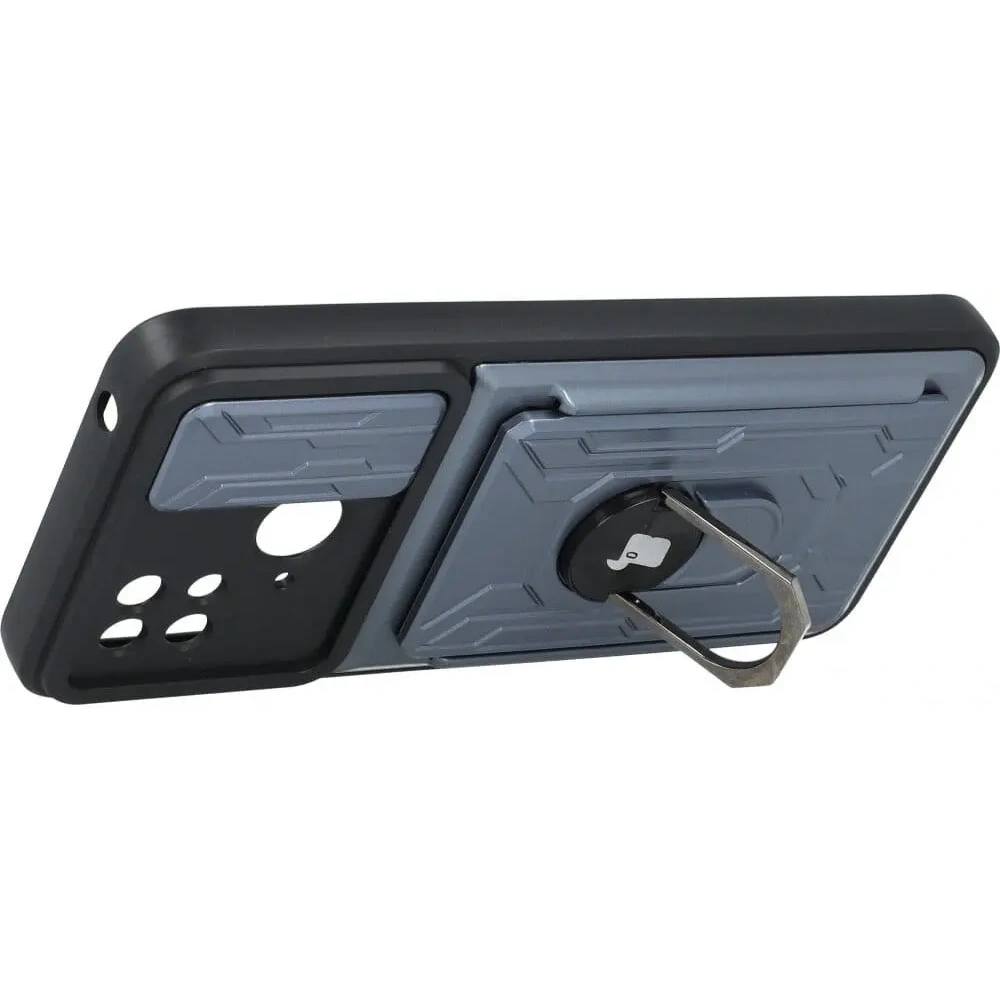 Etui Bizon Case Camshield Card Slot Ring do Xiaomi Redmi 10C szare