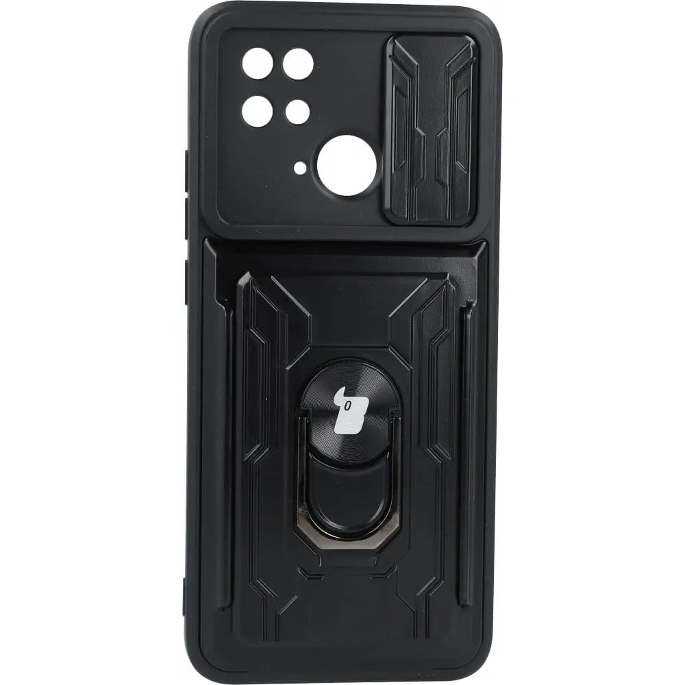 Etui Bizon Case Camshield Card Slot Ring do Xiaomi Redmi 10C czarne