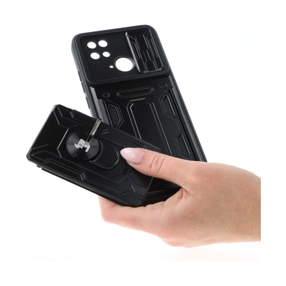Etui Bizon Case Camshield Card Slot Ring do Xiaomi Redmi 10C czarne