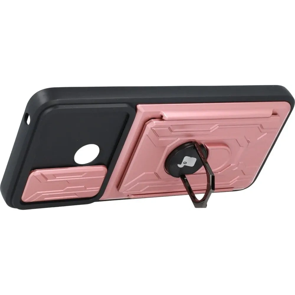 Etui Bizon Case Camshield Card Slot Ring do Xiaomi Redmi 10C jasnoróżowe