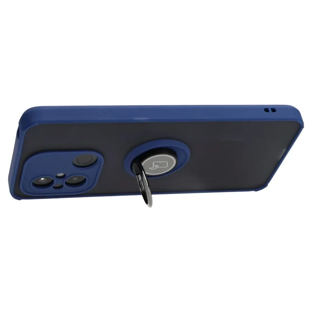 Etui z uchwytem na palec Bizon Case Hybrid Ring do Xiaomi Redmi 12C przydymione z granatową ramką