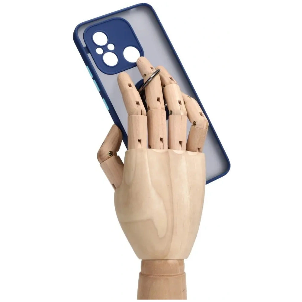 Etui z uchwytem na palec Bizon Case Hybrid Ring do Xiaomi Redmi 12C przydymione z granatową ramką