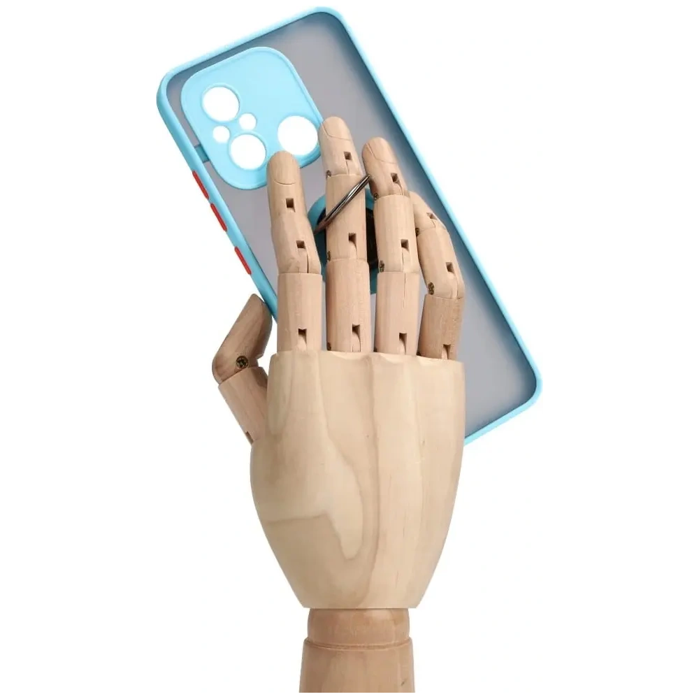 Etui z uchwytem na palec Bizon Case Hybrid Ring do Xiaomi Redmi 12C przydymione z jasnoniebieską ramką