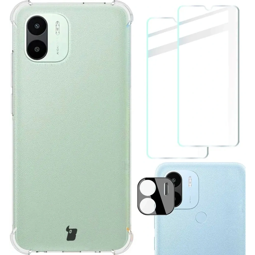 Etui + 2x szkło na ekran + obiektyw Bizon Case Clear Pack do Xiaomi Redmi A1 przezroczyste