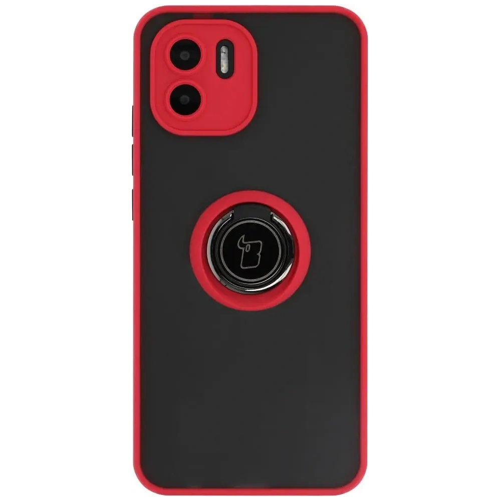 Etui z uchwytem na palec Bizon Case Hybrid Ring do Xiaomi Redmi A1 przydymione z czerwoną ramką