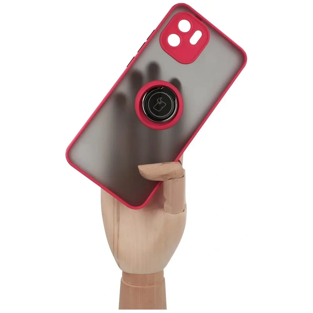Etui z uchwytem na palec Bizon Case Hybrid Ring do Xiaomi Redmi A1 przydymione z czerwoną ramką