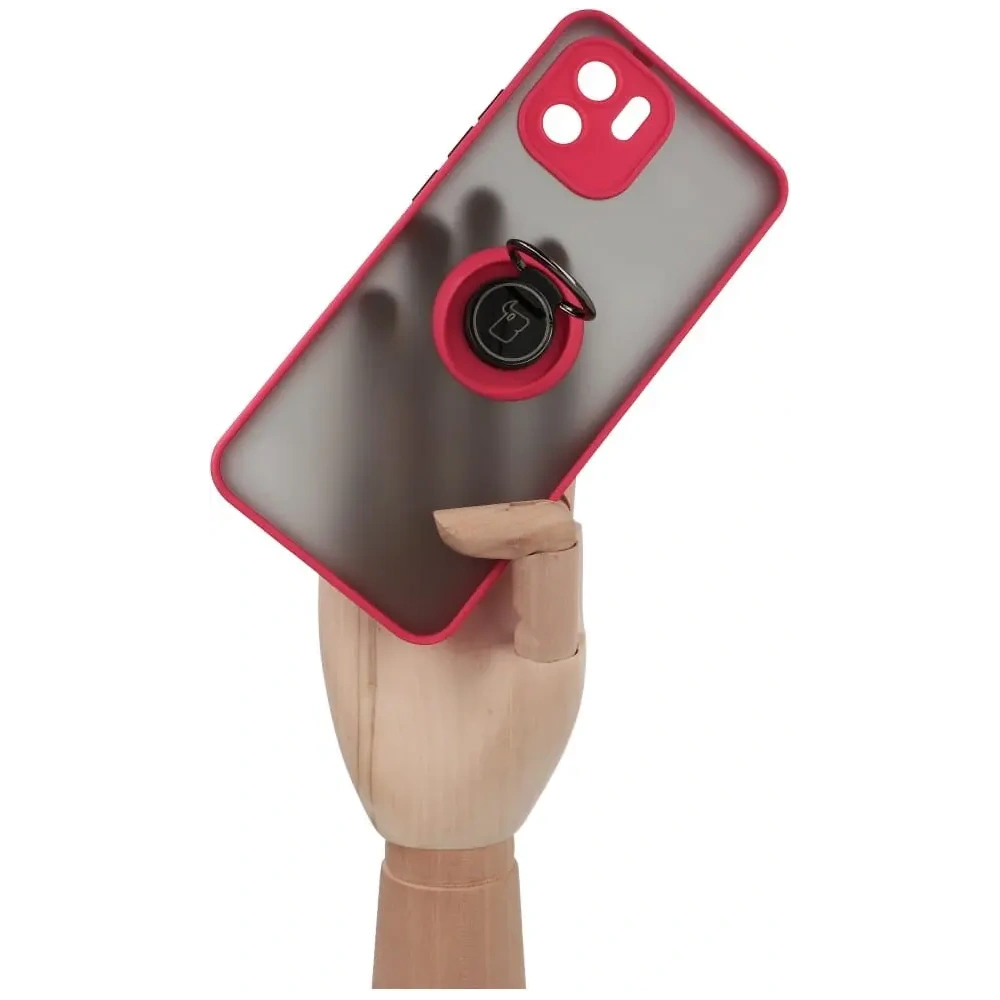 Etui z uchwytem na palec Bizon Case Hybrid Ring do Xiaomi Redmi A1 przydymione z czerwoną ramką