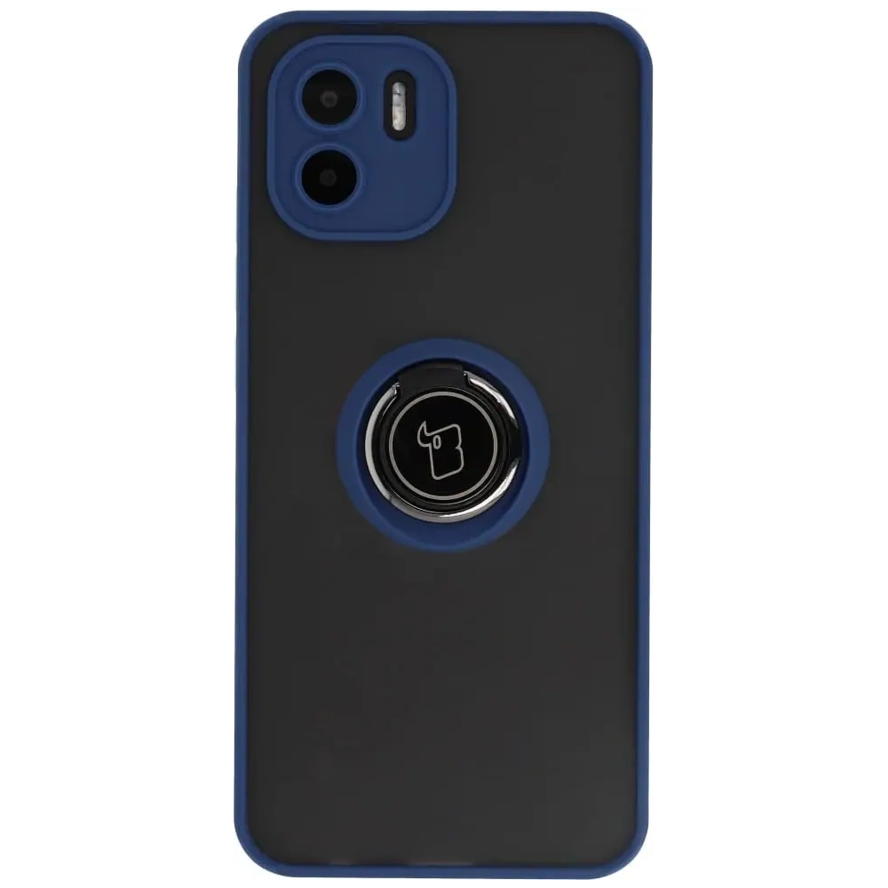 Etui z uchwytem na palec Bizon Case Hybrid Ring do Xiaomi Redmi A1 przydymione z granatową ramką