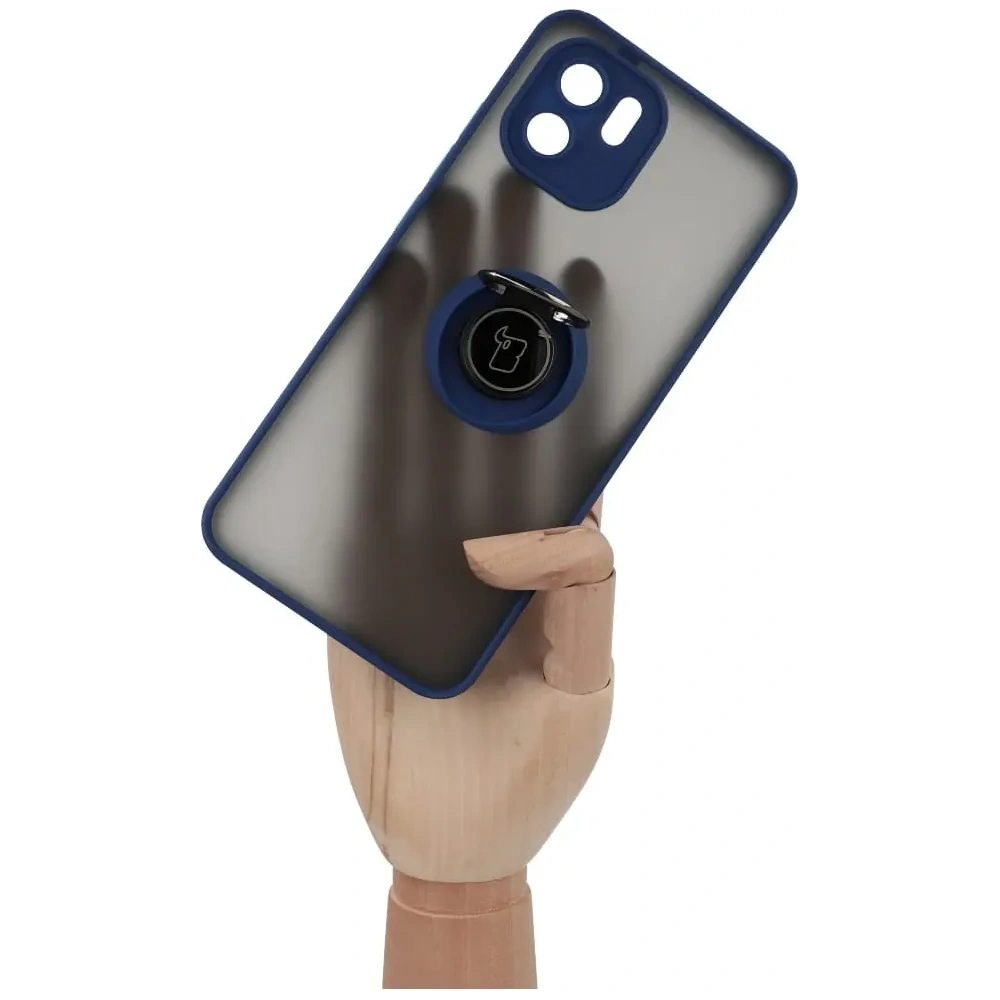 Etui z uchwytem na palec Bizon Case Hybrid Ring do Xiaomi Redmi A1 przydymione z granatową ramką