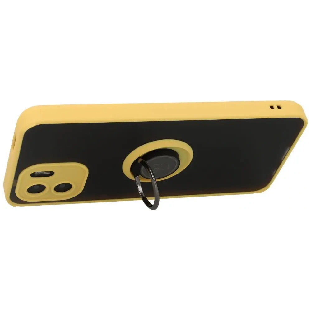 Etui z uchwytem na palec Bizon Case Hybrid Ring do Xiaomi Redmi A1 przydymione z żółtą ramką