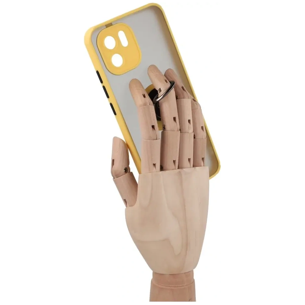 Etui z uchwytem na palec Bizon Case Hybrid Ring do Xiaomi Redmi A1 przydymione z żółtą ramką