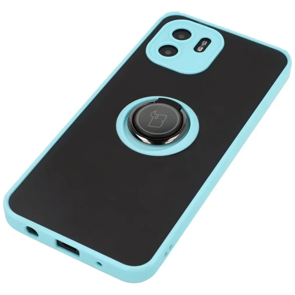 Etui z uchwytem na palec Bizon Case Hybrid Ring do Xiaomi Redmi A1 przydymione z jasnoniebieską ramką