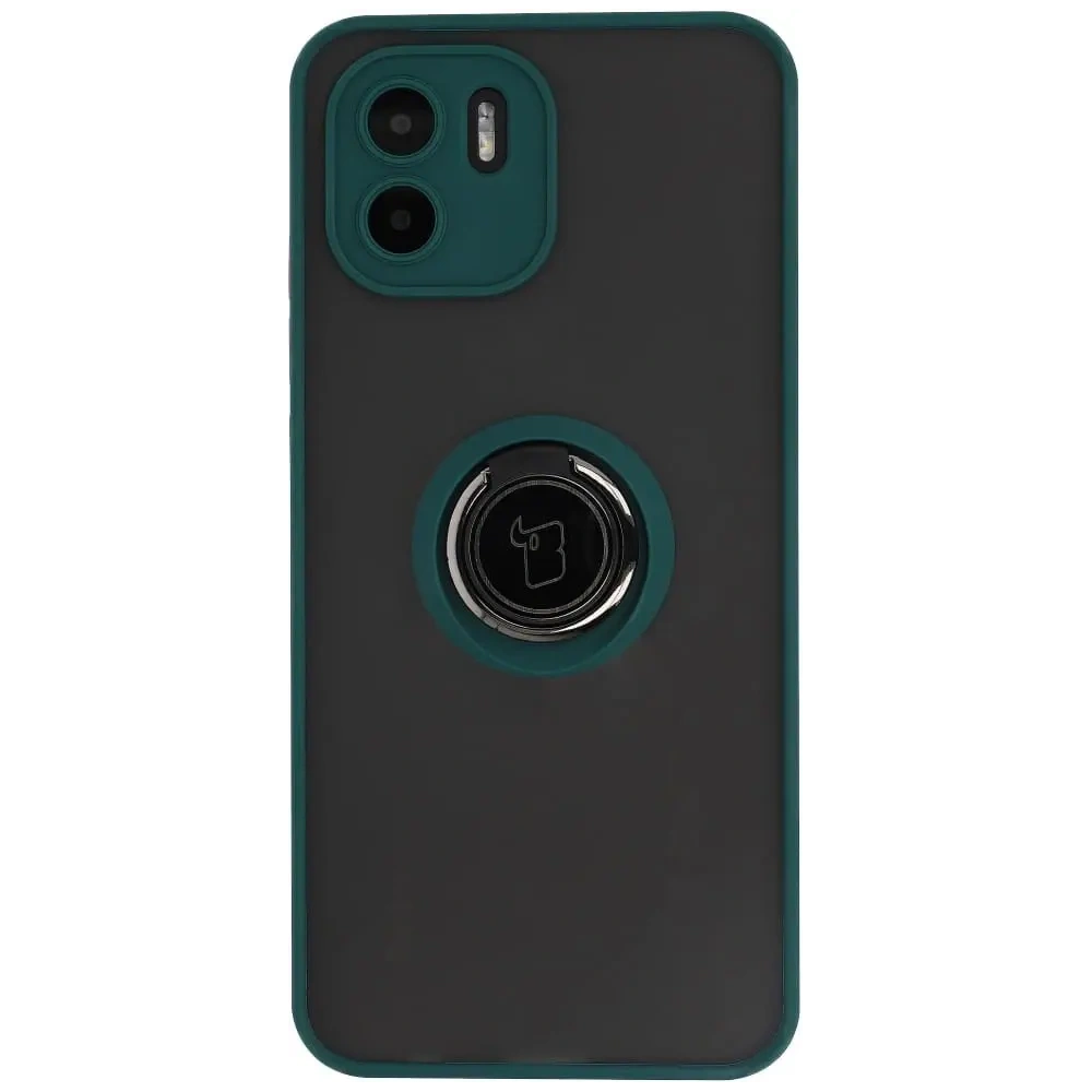 Etui z uchwytem na palec Bizon Case Hybrid Ring do Xiaomi Redmi A1 przydymione z ciemnozieloną ramką