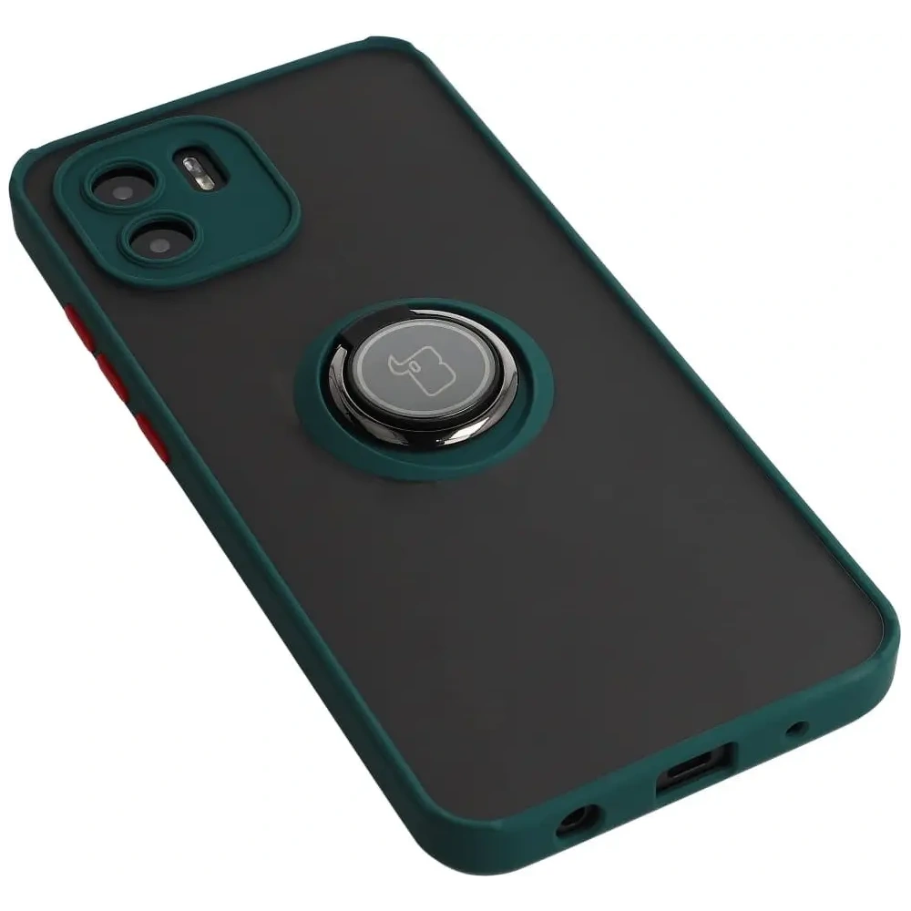 Etui z uchwytem na palec Bizon Case Hybrid Ring do Xiaomi Redmi A1 przydymione z ciemnozieloną ramką