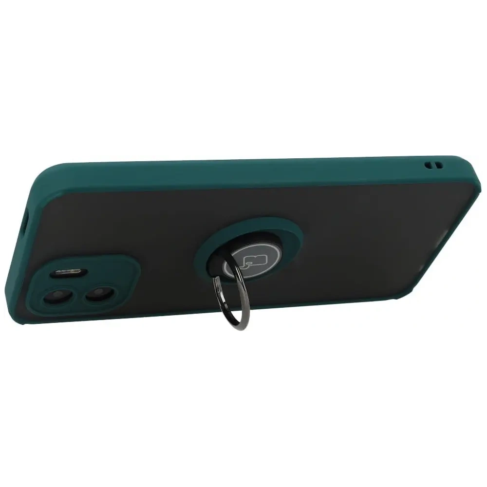 Etui z uchwytem na palec Bizon Case Hybrid Ring do Xiaomi Redmi A1 przydymione z ciemnozieloną ramką